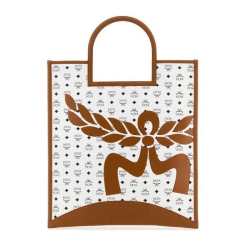 XL Bedrukte Nappa Leren Winkel Tas MCM , Brown , Dames