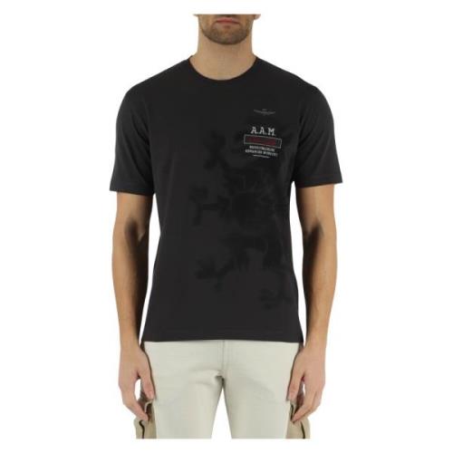 Katoenen T-shirt met Voorlogo Borduursel Aeronautica Militare , Black ...
