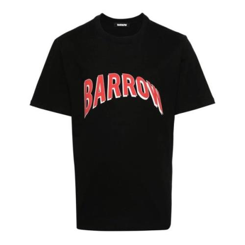 Zwarte katoenen T-shirt met logo print Barrow , Black , Heren
