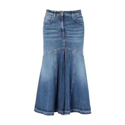 Vintage Denim Midi Rok met Ruches Pinko , Blue , Dames