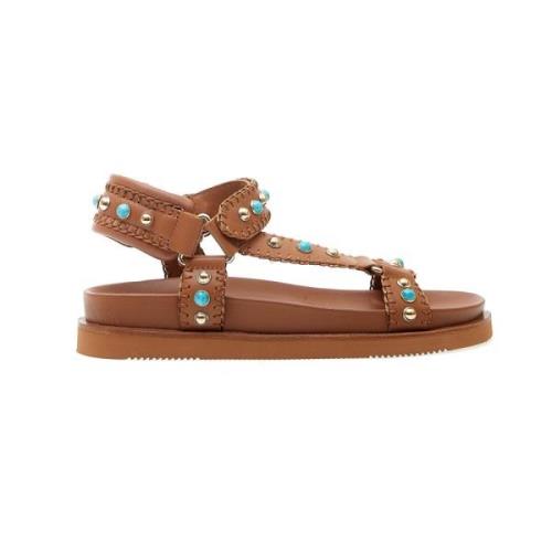 Studded Turquoise Leren Sandaal ASH , Brown , Dames