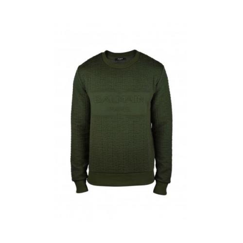 Khaki Groene Katoenen Sweatshirt Balmain , Green , Heren