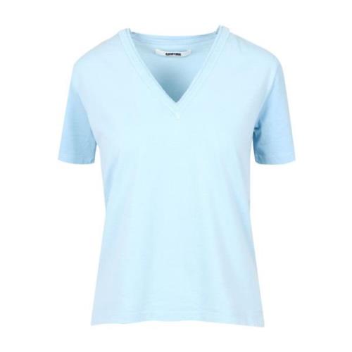 Lichtblauw V-Hals Katoenen T-Shirt Mauro Grifoni , Blue , Dames