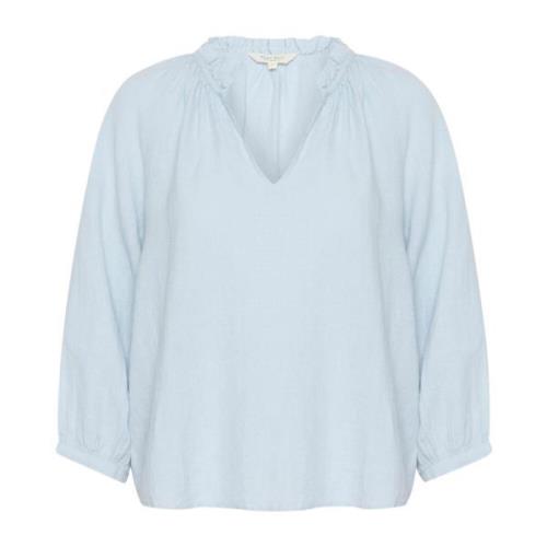 Heather Linnen Blouse met Ruchedetail Part Two , Blue , Dames