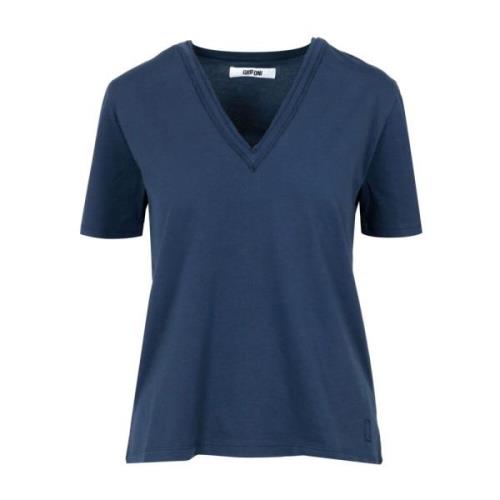 Blauw V-Hals Katoenen T-Shirt Mauro Grifoni , Blue , Dames