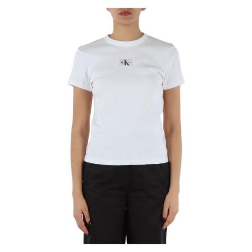 Stretch Katoenen Geribbelde T-shirt Calvin Klein Jeans , White , Dames