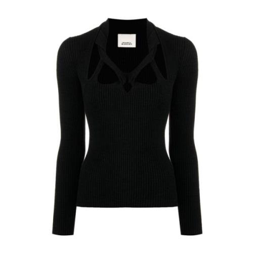 Zwarte Ribgebreide V-Hals Shirt Isabel Marant , Black , Dames
