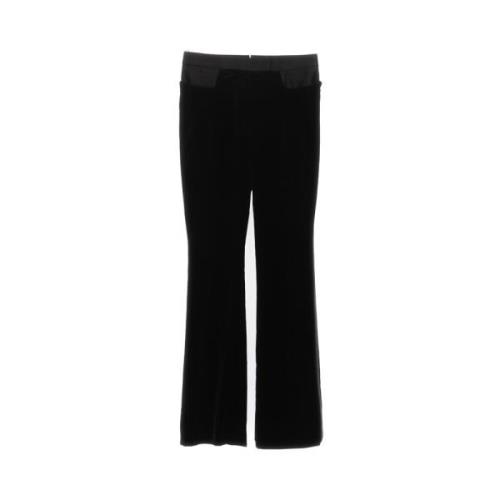 Wijduitlopende Katoenen Fluwelen Tuxedo Broek Tom Ford , Black , Dames