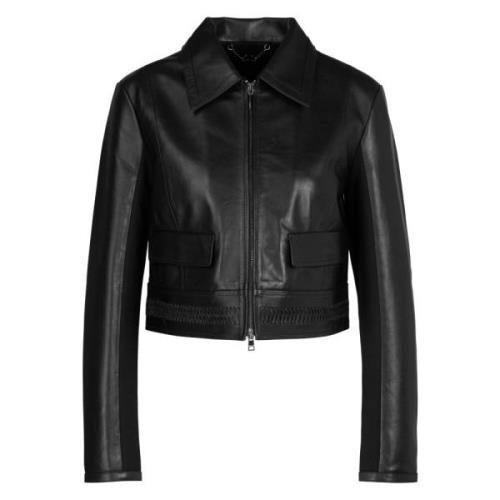 Zachte leren jas met jersey-inzetstuk Marc Cain , Black , Dames