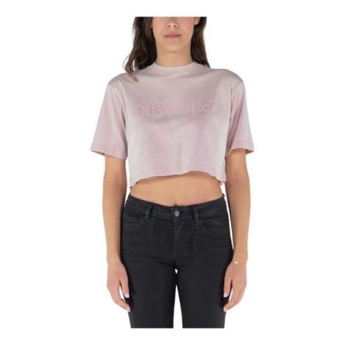 Cropped Tee Was Shirt Off White , Pink , Dames