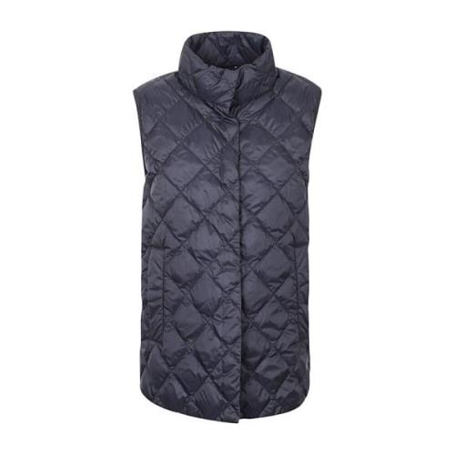 Blauwe Gewatteerde Polyester Vest met Opstaande Kraag en Zijzakken Max...