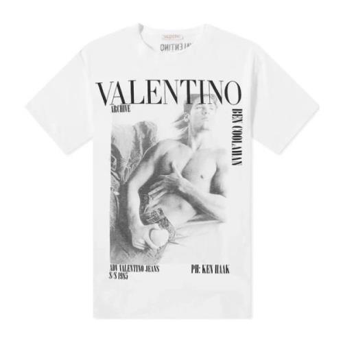 Wit Katoenen T-Shirt met Logo Print Valentino , White , Heren
