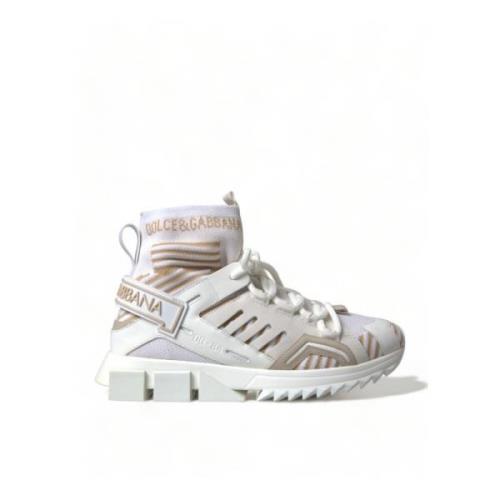 Witte en beige Slip-On Sneakers met Geribbelde Rubberen Zool Dolce & G...