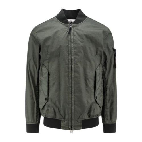 Groene Jas met Ritssluiting en Geribbelde Profielen Stone Island , Gre...