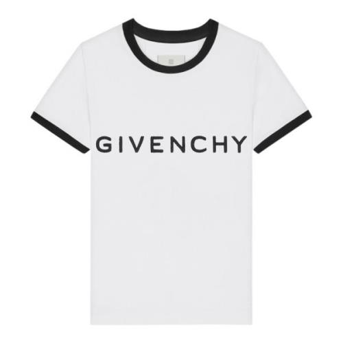 Contrasterende Crew Neck Handtekening Print Givenchy , White , Dames