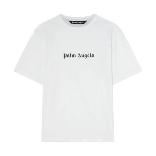 Wit Zwart Logo Slim Tee Palm Angels , White , Heren