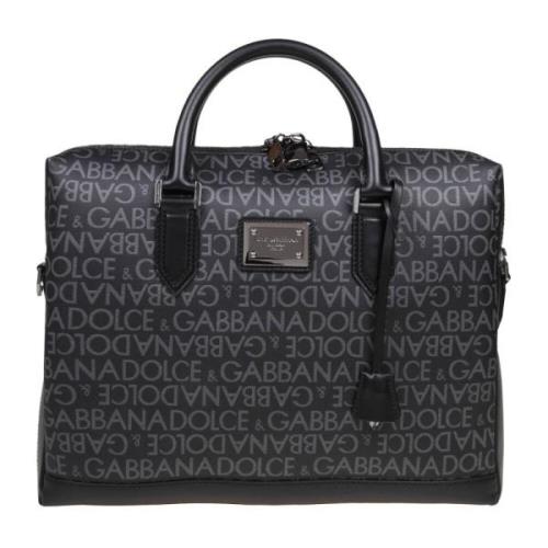 Handtas van Spalmato Stof met Logo Dolce & Gabbana , Black , Heren