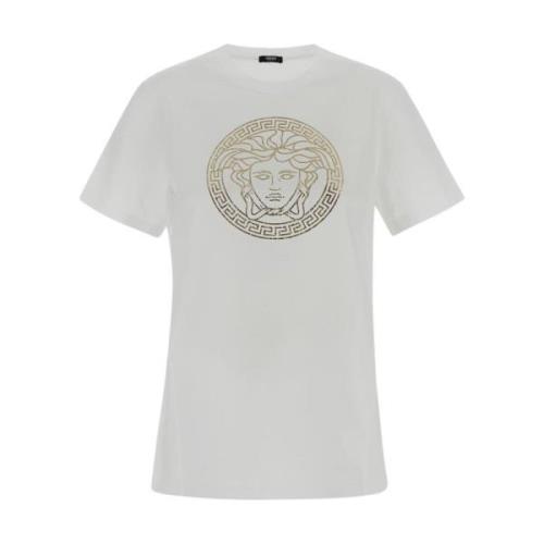 Katoenen T-shirt met korte mouwen Versace , White , Dames