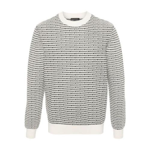 Beige Sweaters met Intarsia-Gebreid Logo Emporio Armani , Multicolor ,...