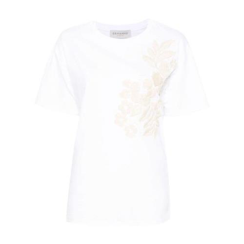 Bloemen geborduurd T-shirt in wit Ermanno Scervino , White , Dames
