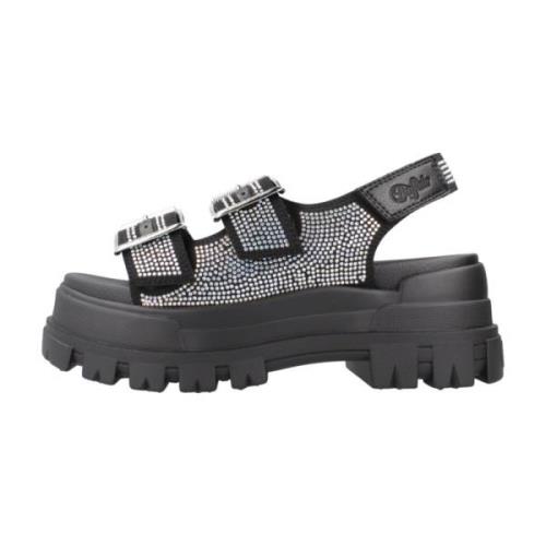 Stijlvolle Grijze Platte Sandalen Buffalo , Black , Dames