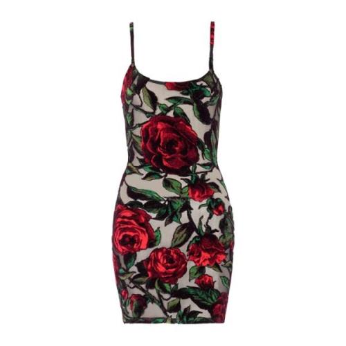 Velvet jurk met rozenprint Balmain , Red , Dames