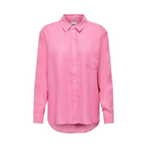 Linnen Blend Overhemd Broek Lange Mouw Only , Pink , Dames