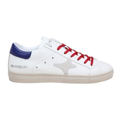 Witte en Blauwe Leren Sneakers Ama Brand , White , Heren