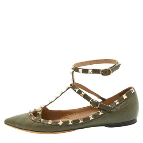 Pre-owned Leather flats Valentino Vintage , Green , Dames