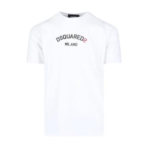 Wit Logo T-shirt met Rode Details Dsquared2 , White , Heren