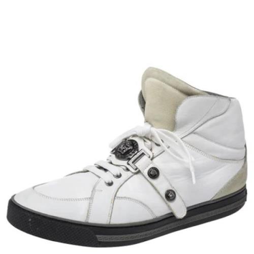 Pre-owned Leather sneakers Versace Pre-owned , White , Dames