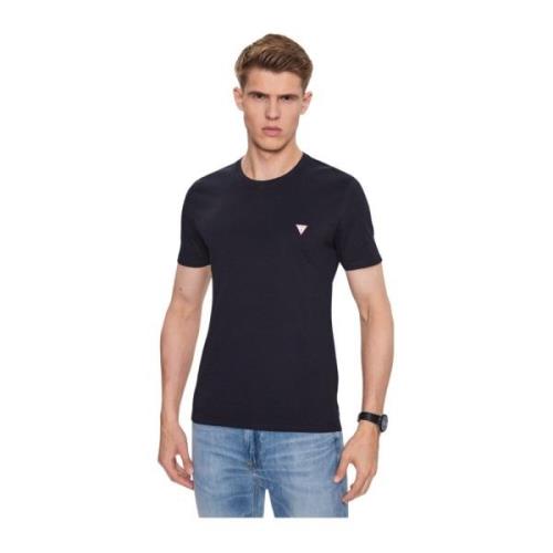 Basis Katoenen T-Shirt - Blauw, Rechte Pasvorm, Korte Mouwen Guess , B...