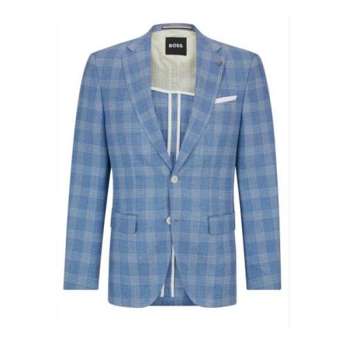 Slimfit Geruite Wollen Blazer Hugo Boss , Blue , Heren