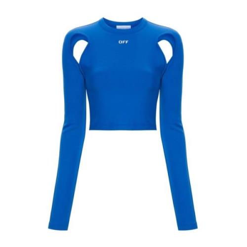 Long Sleeve Tops Off White , Blue , Dames