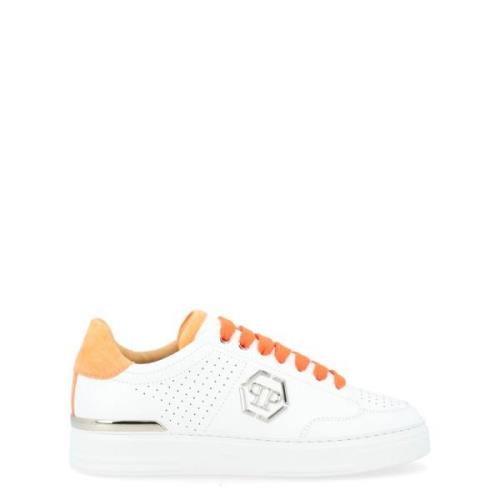 Wit en Oranje Geperforeerde Leren Sneakers Philipp Plein , White , Her...