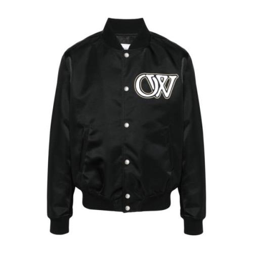 Zwarte Nylon Bomber Varsity Jas Off White , Black , Heren