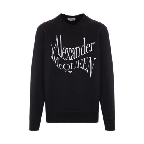 Zwarte Katoenen Jersey Sweater met Verwrongen Logo Borduursel Alexande...