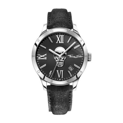 Zwart Leren Band Kwarts Horloge Thomas Sabo , Gray , Heren