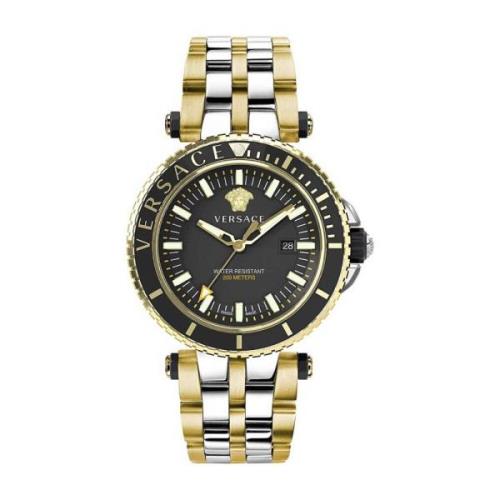 Stalen Quartz Horloge, Zwarte Kast, Zilveren Band Versace , Yellow , H...