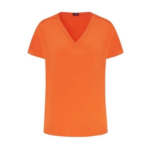 Zijden V-Hals T-Shirt Blouse Kiton , Orange , Dames