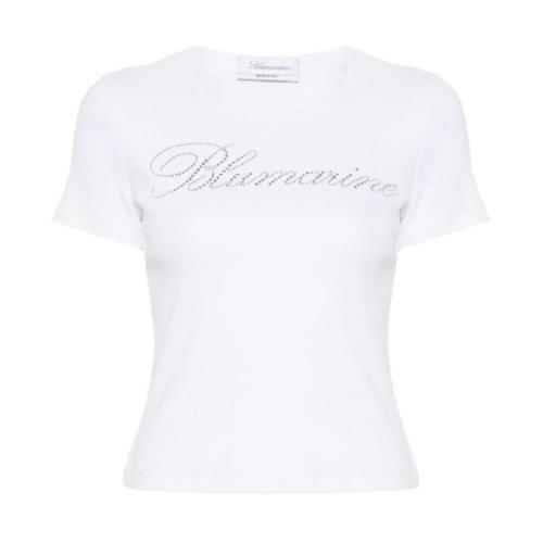 Rhinestone Logo Crew Neck T-shirt Blumarine , White , Dames