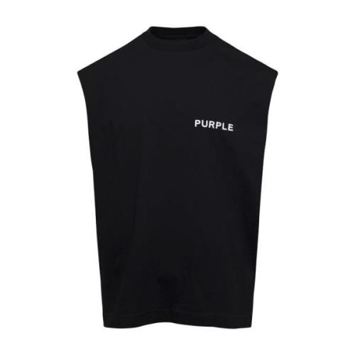 Zwart Logo Print Mouwloze Tops Purple Brand , Black , Heren