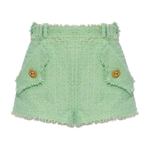 Tweed hoge taille shorts Balmain , Green , Dames