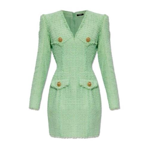 Tweed jurk Balmain , Green , Dames