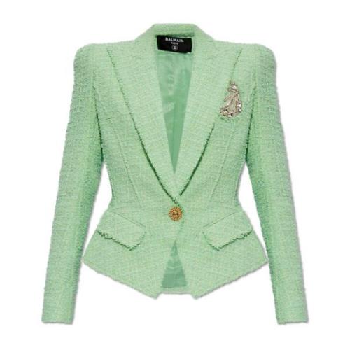 Tweed blazer Balmain , Green , Dames