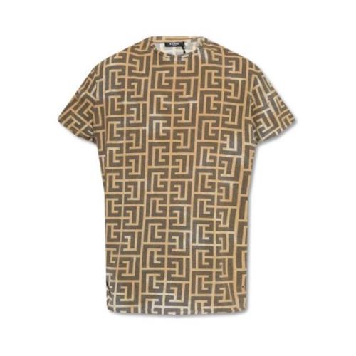 Monogram Print T-shirt Balmain , Multicolor , Heren