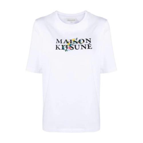 Klassiek Logo Bloemenprint T-Shirt Maison Kitsuné , White , Dames