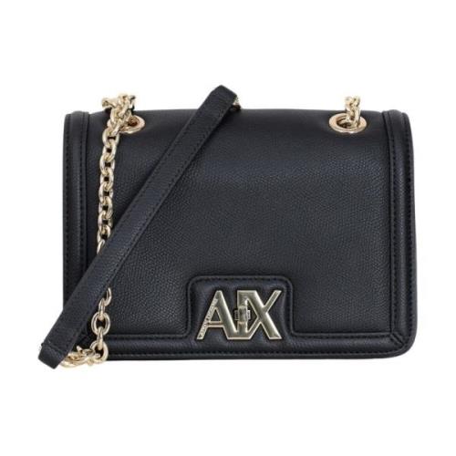 Zwarte Schoudertas Ketting Draaislot Armani Exchange , Black , Dames