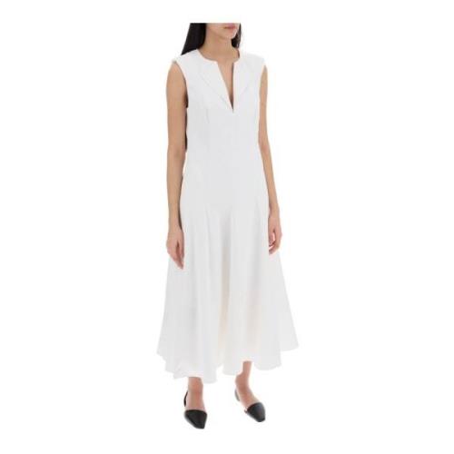 Katoenen Poplin Midi Jurk met V-Hals Roland Mouret , White , Dames