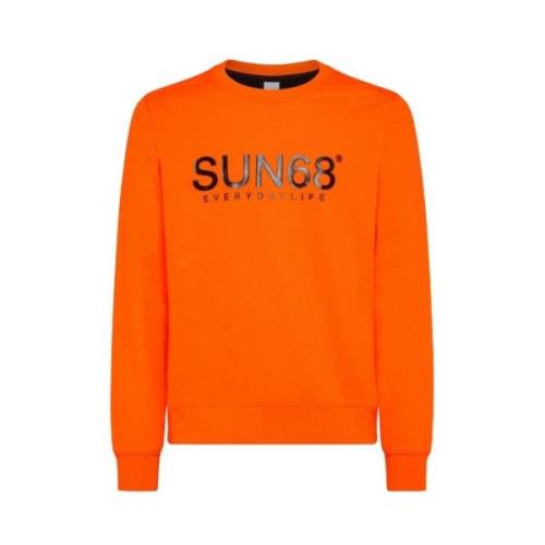 Fluorescerend Katoenen Ronde Hals T-shirt Sun68 , Orange , Heren